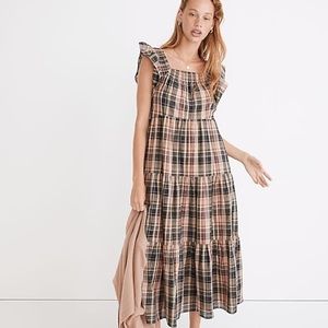 Madewell Flutter Sleeve Tiered Maxi Dress - Plaid